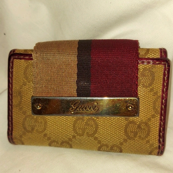 Gucci Accessories - GUCCI SHERRY LINE GG Logo Canvas   Key Case Rare Burgundy Brown Cream Colorway.